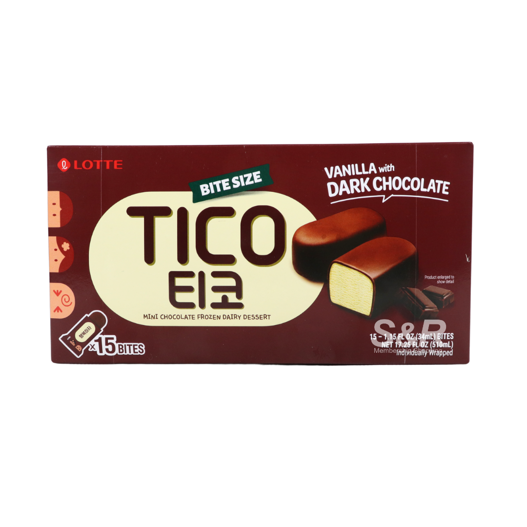 Lotte Tico Mini Chocolate Frozen Dairy Dessert Vanilla with Dark Chocolate 15 pieces